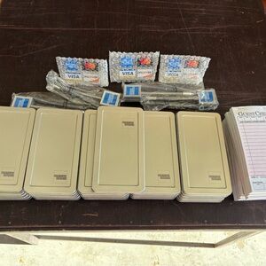 American Express Metal Receipt Credit Card Trays Holders w/ Order Books & Signs